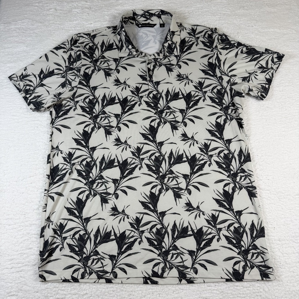 TravisMathew Mens XXL Golf Polo Black Cream Floral Botanical Performance Shirt